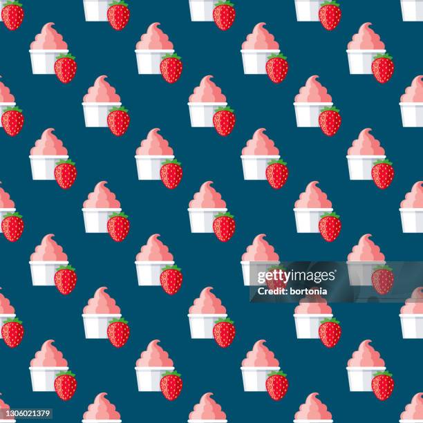 strawberry ice cream pattern - yogurt container stock illustrations