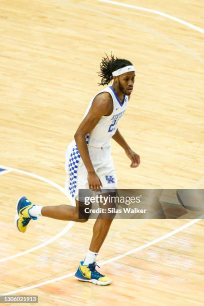 Isaiah Jackson of the Kentucky Wildcats runs down the court during the first half of the game against the South Carolina Gamecocks at Rupp Arena on...