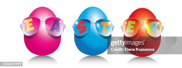 multicolored easter eggs with a pattern on an isolated white background. celebration spring set for holiday decorations. - easter egg stock illustrations