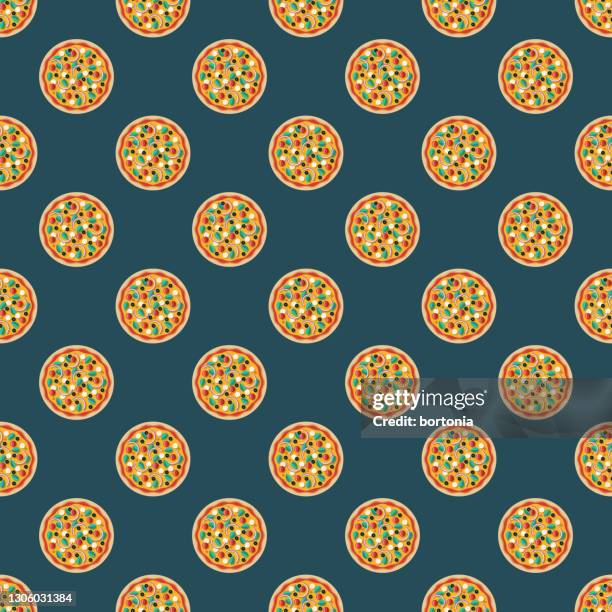 veggie pizza meal pattern - basil stock illustrations