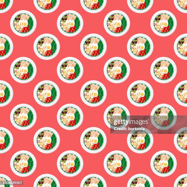 niçoise salad pattern - seared tuna salad stock illustrations