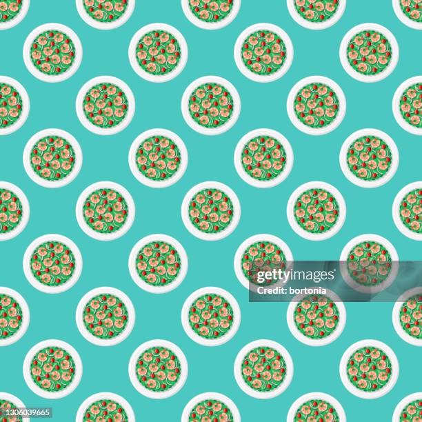shrimp salad pattern - cherry tomatoes stock illustrations