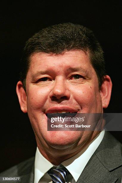 Australian businessman James Packer speaks during the launch of the upgraded and expanded Mahogany Room at the Crown on October 27, 2011 in...