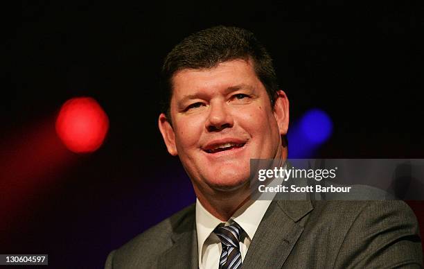 Australian businessman James Packer speaks during the launch of the upgraded and expanded Mahogany Room at the Crown on October 27, 2011 in...