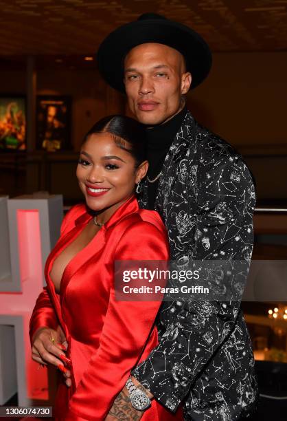 Erica Pinkett and Jeremy Meeks attend the "Dutch" Atlanta Premiere at AMC Phipps Plaza on March 08, 2021 in Atlanta, Georgia.