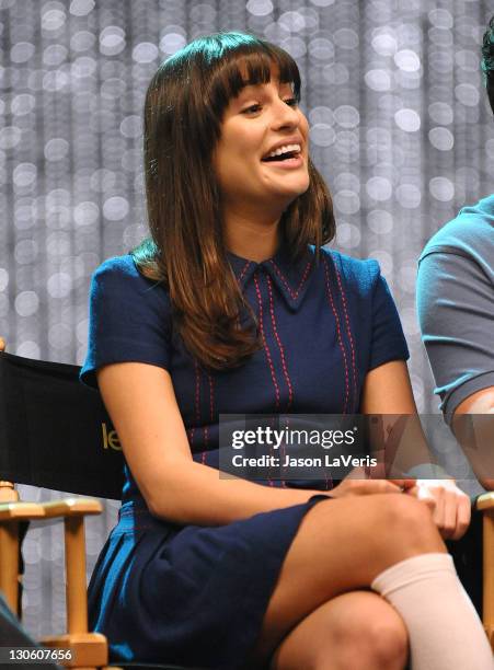 Actress Lea Michele attends the "GLEE" 300th musical performance special taping at Paramount Studios on October 26, 2011 in Hollywood, California.