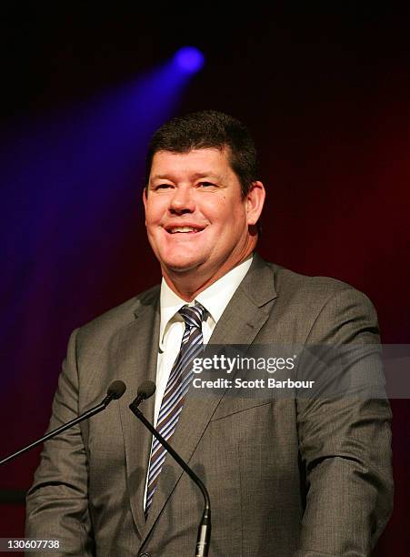 Australian businessman James Packer speaks during the launch of the upgraded and expanded Mahogany Room at the Crown on October 27, 2011 in...