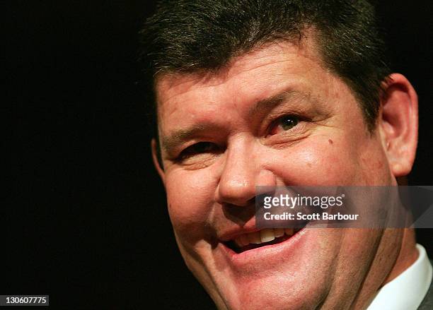 Australian businessman James Packer speaks during the launch of the upgraded and expanded Mahogany Room at the Crown on October 27, 2011 in...