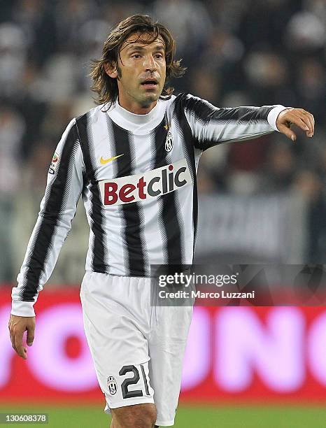 Andrea Pirlo of Juventus FC gestures during the Serie A match between Juventus FC and Genoa CFC on October 22, 2011 in Turin, Italy.