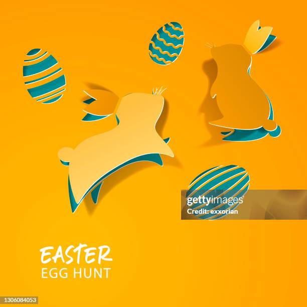 easter egg hunt paper craft - rabbit jump stock illustrations