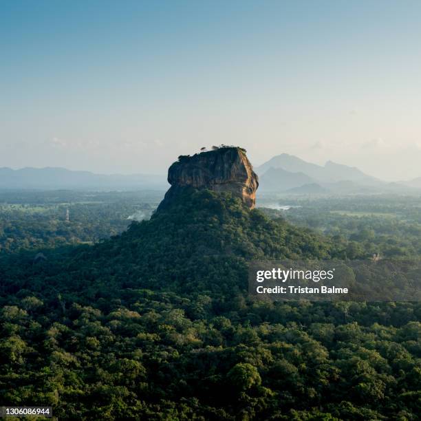 a sunset view of lion rock sigiriya from pidurangala looking across the sri lankan high country - negombo stockfoto's en -beelden