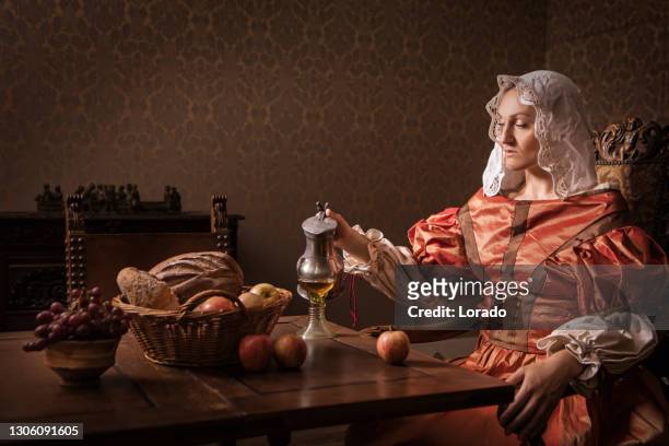 portrait of a beautiful historical dutch noble woman - 17th century stock pictures, royalty-free photos & images