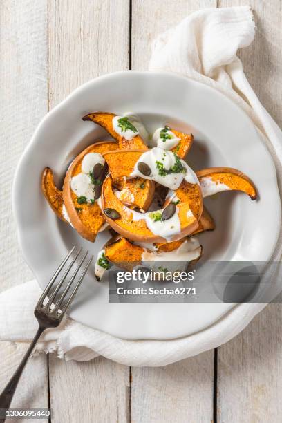 roasted pumkin - sour cream stock pictures, royalty-free photos & images