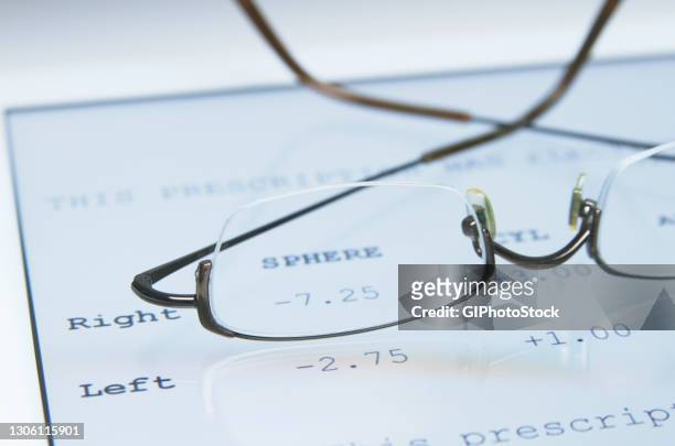 spectacles for myopia correction on a digital tablet that displays a prescription for glasses - prescription glasses stock pictures, royalty-free photos & images