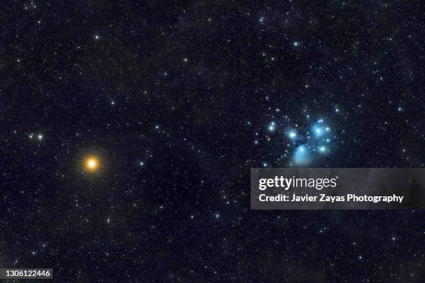 closest mars-pleiades conjunction until 2038 - pleiades stockfoto's en -beelden