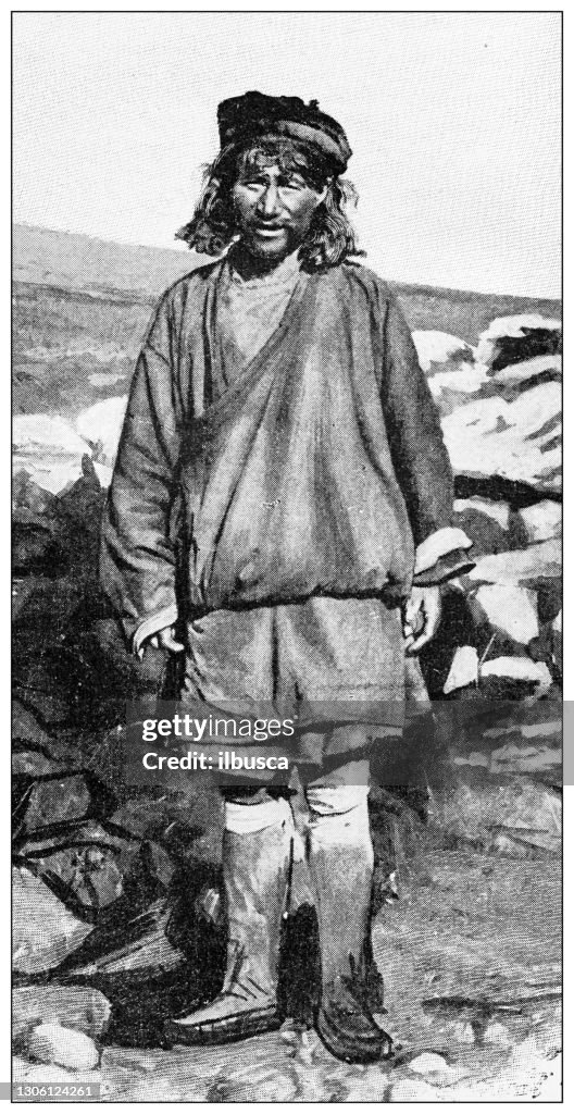 Antique black and white photograph: Tibetan man