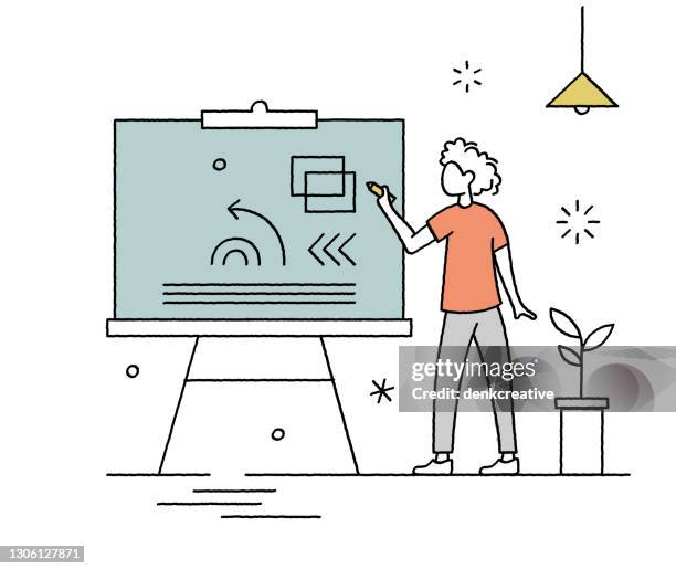 hand-drawn distance learning vector illustration - students in science classroom stock illustrations