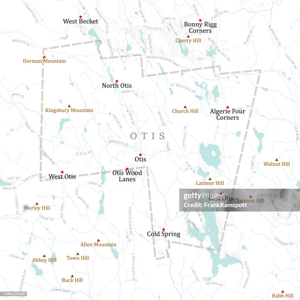 MA Berkshire Otis Vector Road Map