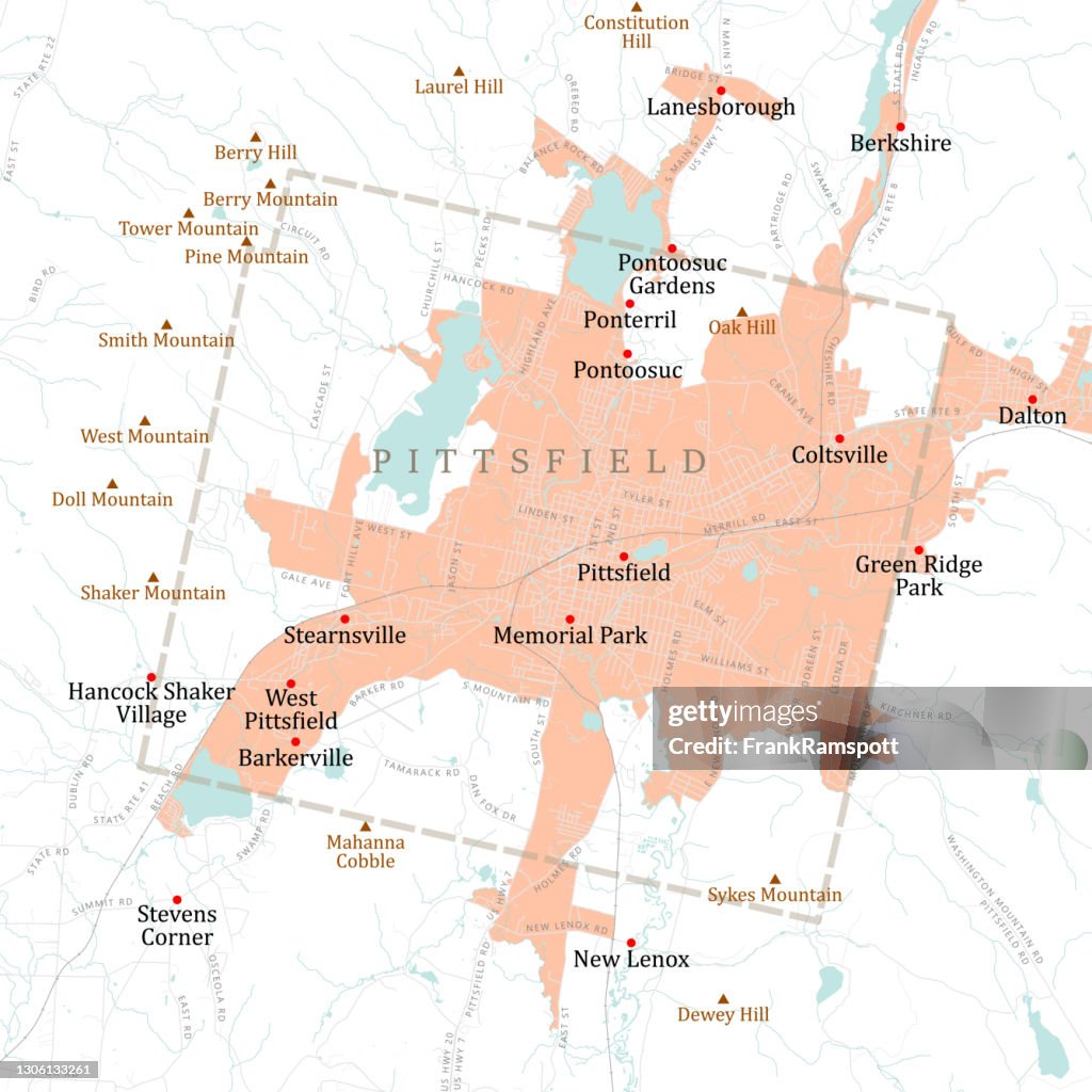 MA Berkshire Pittsfield Vector Road Map