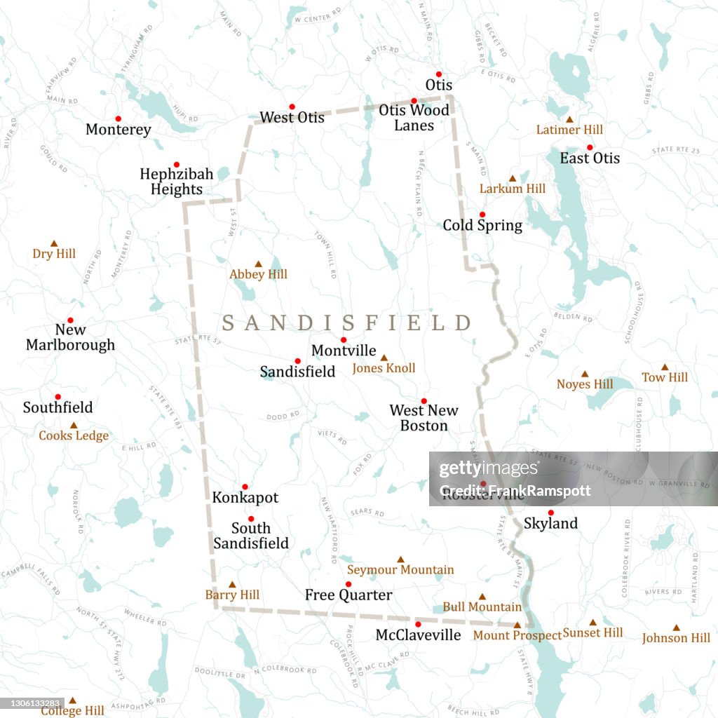 MA Berkshire Sandisfield Vector Road Map