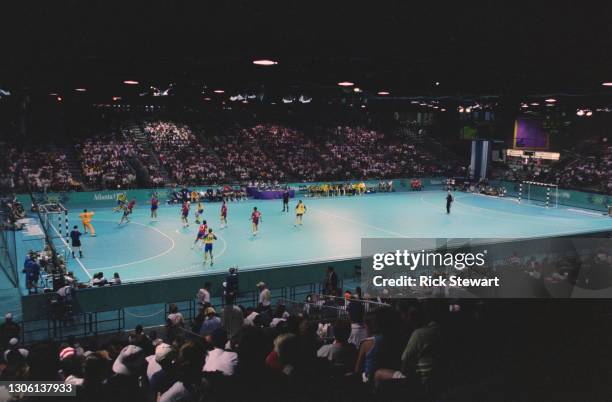 General view of the semi final game of the Men's Olympic Handball Tournament between Sweden and Spain on 2nd August 1996 at the XXVI Summer Olympic...