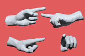 One finger hand of statue, pointing hand sculpture, touching gesture isolated arm, 3d rendering