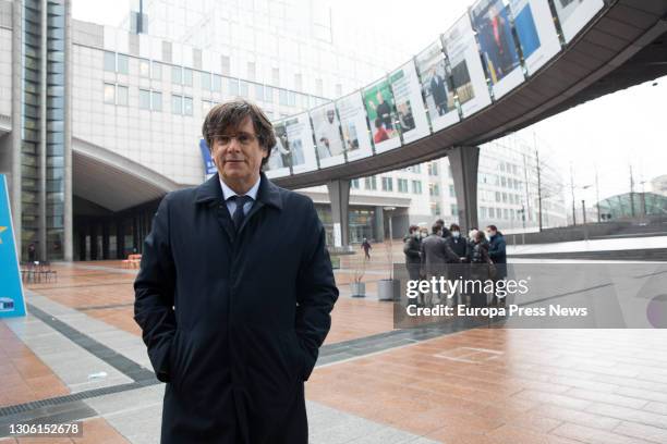The former president of the Generalitat Carles Puigdemont in front of the European Parliament, on March 9th in Brussels, Belgium. The plenary of the...