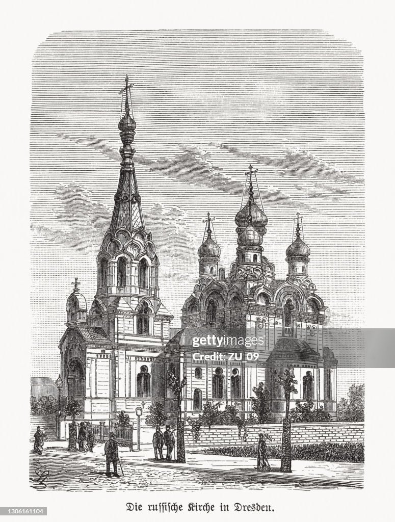 Russian Orthodox church in Dresden, Saxony, Germany, woodcut, published 1893