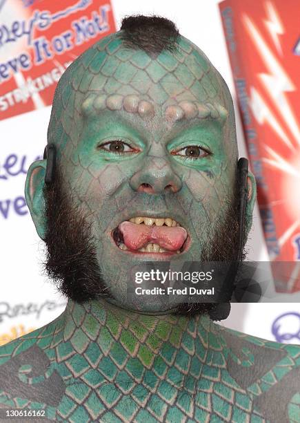 Erik 'Lizardman' Sprague launches Ripley's Believe It Or Not! Halloween Book at Ripley's Belive It Or Not on October 27, 2011 in London, England.