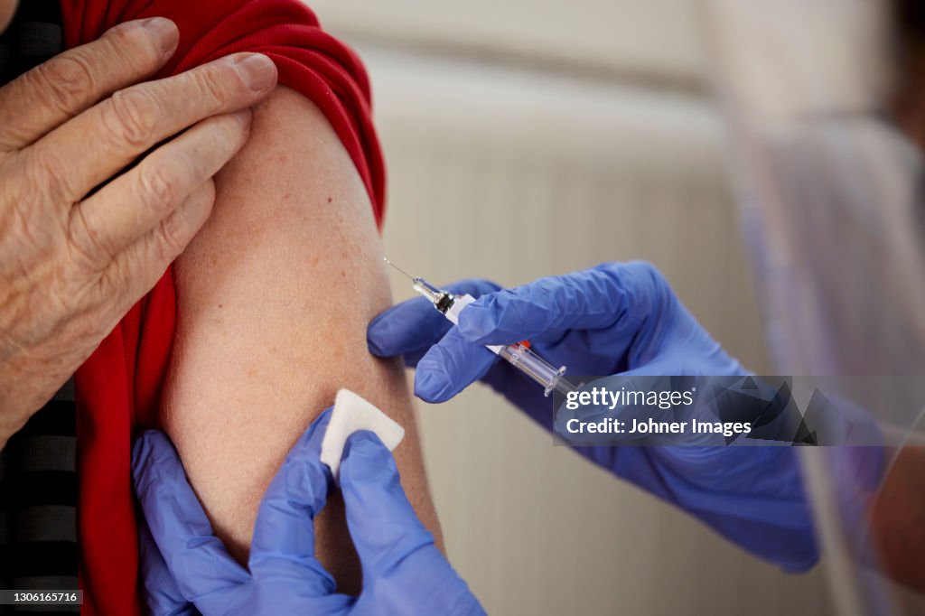 Close-up of coronavirus vaccination