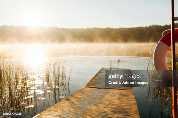 jetty and lake in summer - midsummer sweden stock-fotos und bilder