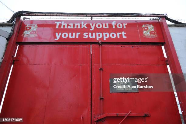 General view of a closed entrance gate prior to the Sky Bet League One match between Swindon Town and Oxford United at County Ground on March 09,...