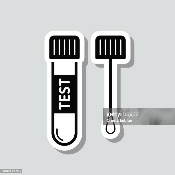 test tube with cotton swab. icon sticker on gray background - saliva bodily fluid stock illustrations
