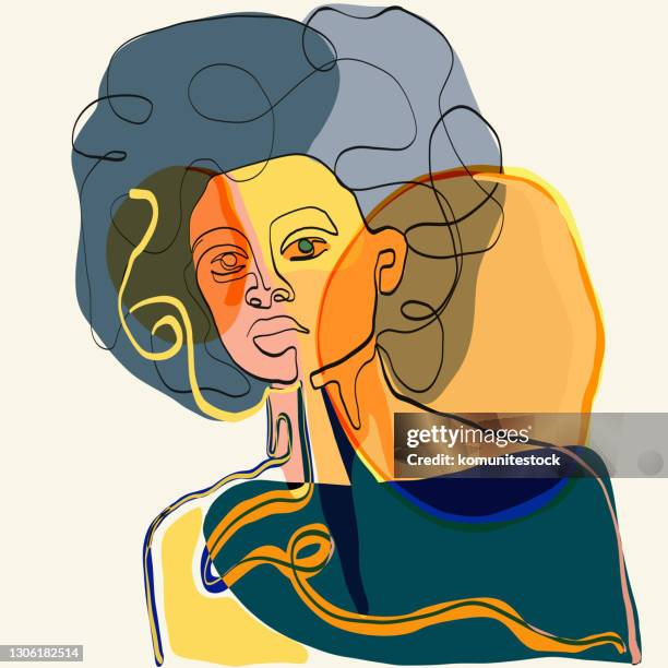 stockillustraties, clipart, cartoons en iconen met surreal cubism gezicht. abstract modern gezichtsportret. hand getrokken vectorillustratie. hedendaags tekenen in moderne kubistische stijl. - 80 89 jaar