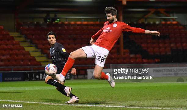Luke Murphy of Crewe attempts a shot at goal during the Sky Bet League One match between Crewe Alexandra and Doncaster Rovers at The Alexandra...