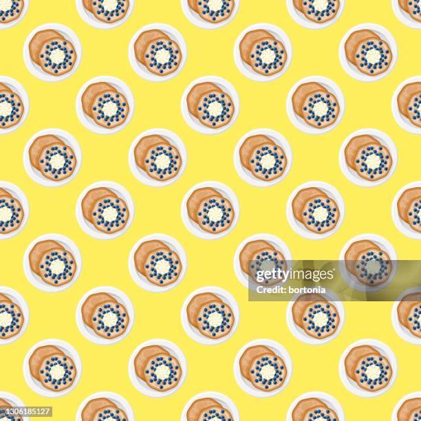 blueberry whipped cream pancake pattern - crepes stock illustrations