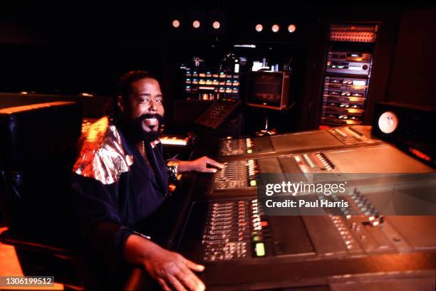 Singer Barry White poses in his recording studio at his home, White, later suffered from kidney failure and high blood pressure, died at the age of...