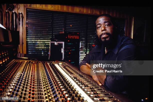 Singer Barry White poses in his recording studio at his home, White, later suffered from kidney failure and high blood pressure, died at the age of...