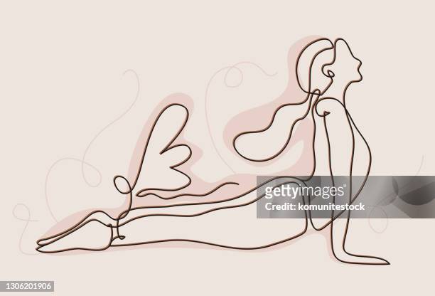 young girl doing pilates in home vector illustration - pilates stock illustrations