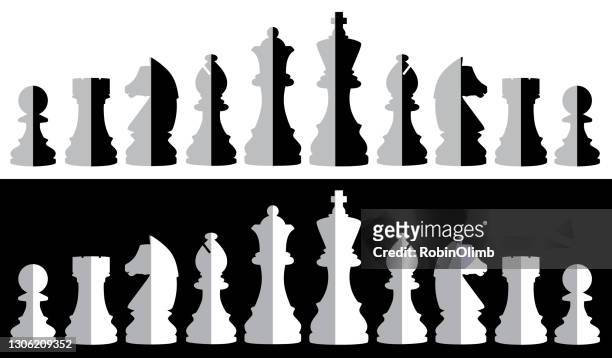 ilustraciones, imágenes clip art, dibujos animados e iconos de stock de dos conjuntos de piezas de ajedrez tonificadas - torre pieza de ajedrez