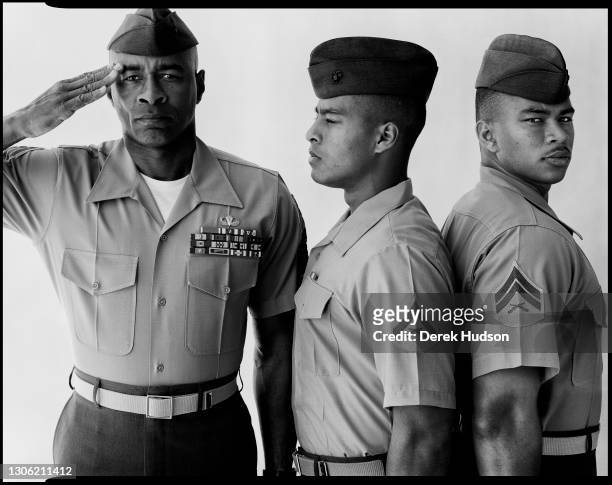 Sergeant Major Anthony Reese who fought in Vietnam at age 18 is pictured with his two sons, Lieutenant Corporal Anthony Reese II, 23 years, and...