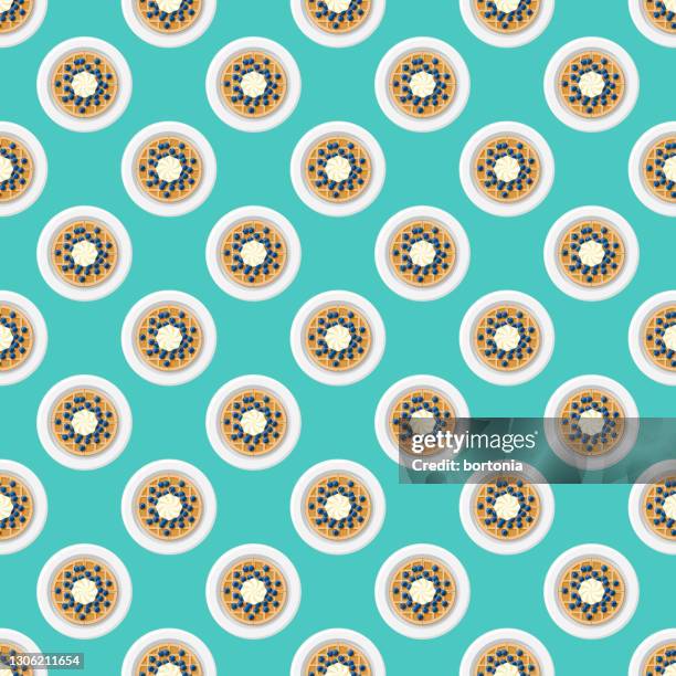 blueberry whipped cream waffle pattern - waffle fries top down stock illustrations