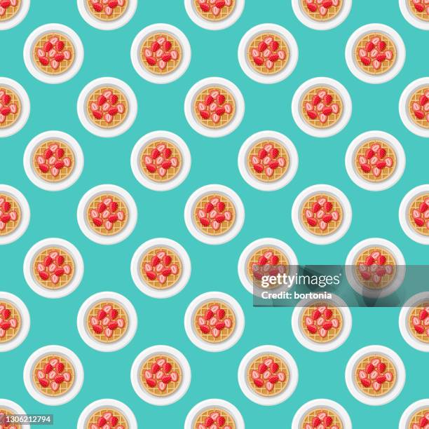strawberry waffle pattern - belgian waffle stock illustrations