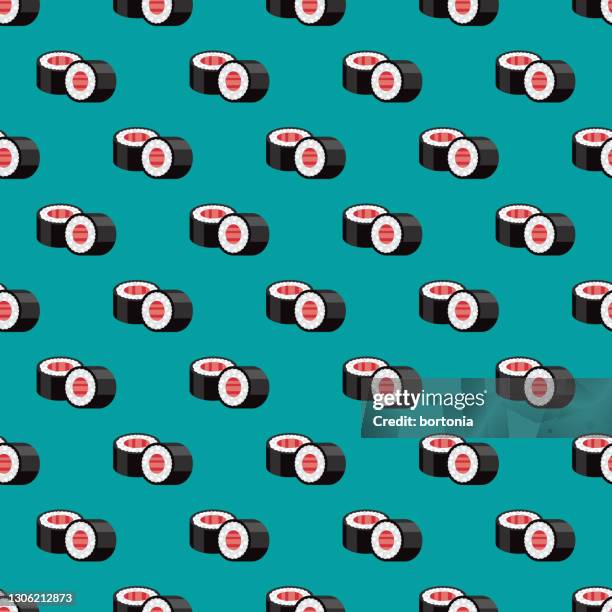 stockillustraties, clipart, cartoons en iconen met tekkamaki tonijn sushi patroon - tonijnrol