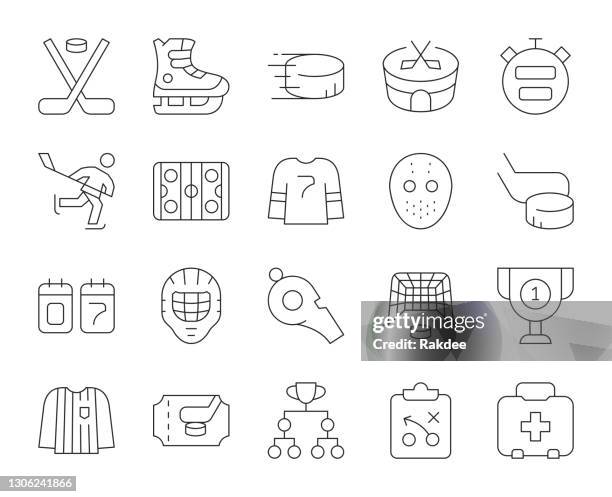 ice hockey - thin line icons - hockey jersey stock illustrations