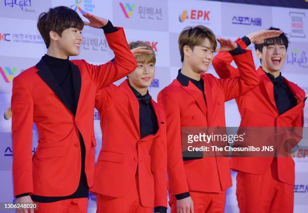 Yoon San-Ha, MJ, Moonbin, Cha Eun-Woo of Astro attend 26th High1 Seoul Music Awards at Jamsil Arena on January 19, 2017 in Seoul, South Korea.