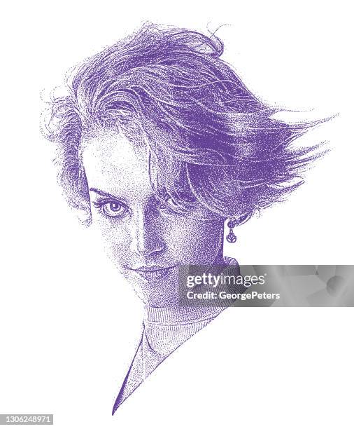 mezzotint-porträt einer schönen jungen frau - realismus stock-grafiken, -clipart, -cartoons und -symbole
