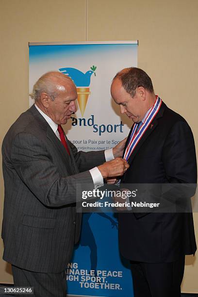 Thomas Rosandich and HRH Prince Albert II of Monaco attend Plenary Sessions at the Peace & Sport 5th International Forum at Hotel Fairmont on October...