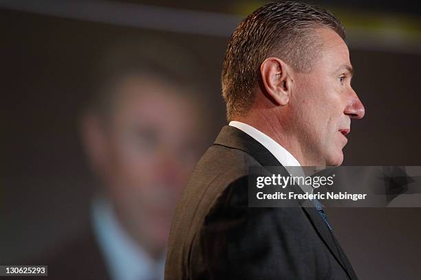 Sergey Bubka speaks Plenary Sessions at the Peace & Sport 5th International Forum at Hotel Fairmont on October 27, 2011 in Monaco, Monaco.