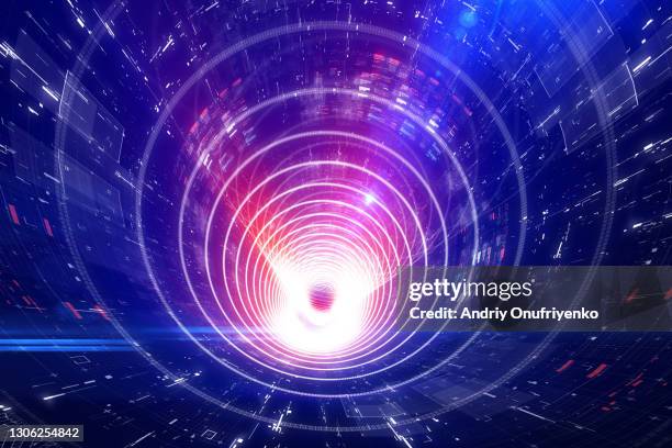 abstract circular data tunnel - tidsmaskin bildbanksfoton och bilder